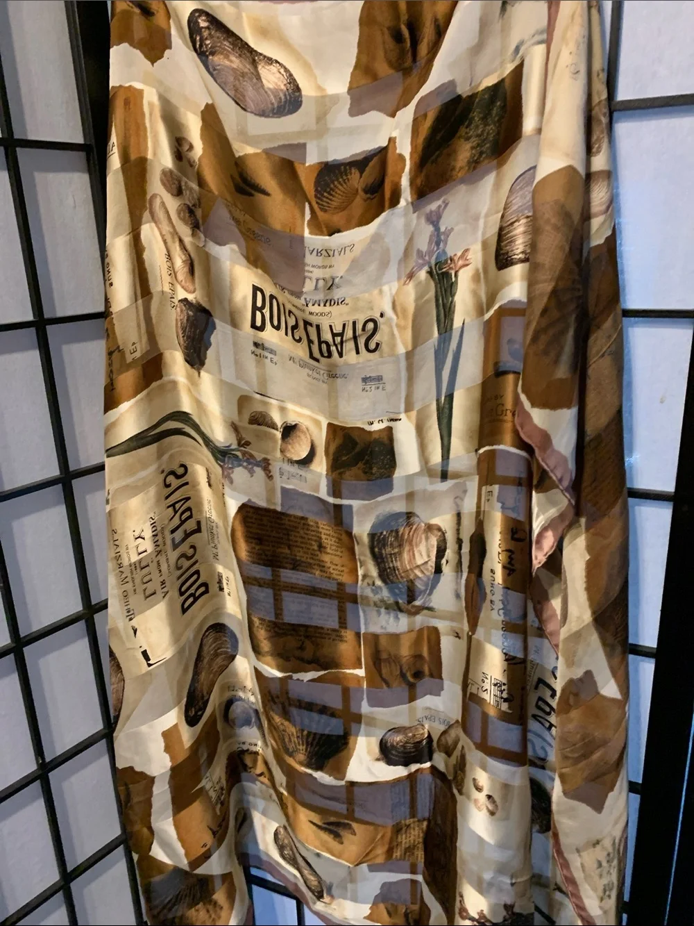 Jane Shelton Real Silk Shell Print Scarf in Cream and Brown